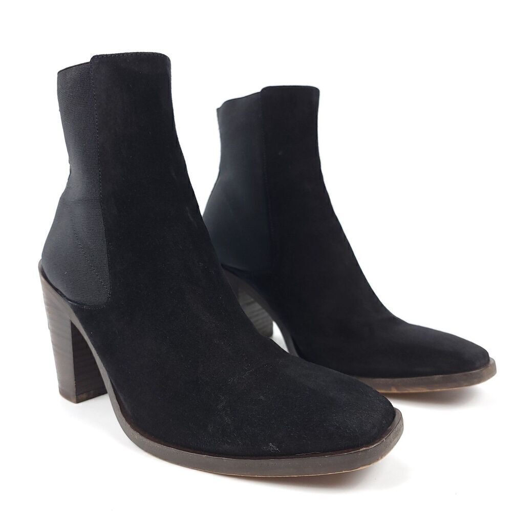 RAG & BONE Axel Black Suede Leather Block Heeled Western Chelsea Boots Minimal
